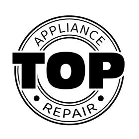 Black and white appliance repair emblem.