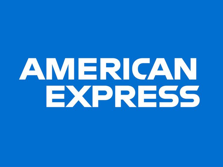 American Express logo on a blue background.