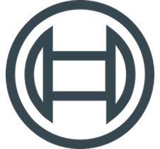 Minimalist circular logo with an H inside.