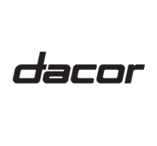 Dacor logo in black on a dark background.